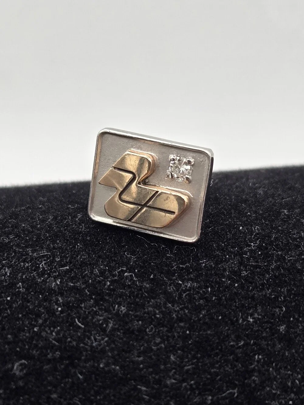 Solid 10k White And Yellow Gold And Diamond Tie Tack with Chain
